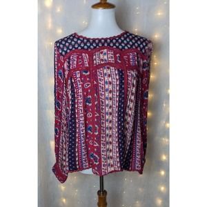 Anthropologie Maeve 10 Pink Paisley Gretchen Peasant Top Boho Floral Lace Loose